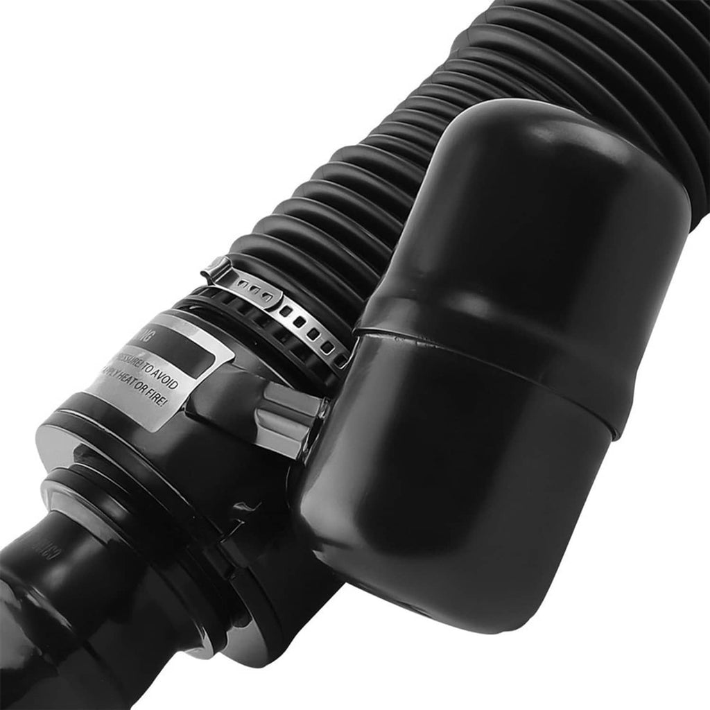Front air suspension strut shocks close-up, black air reservoir and ribbed bellows