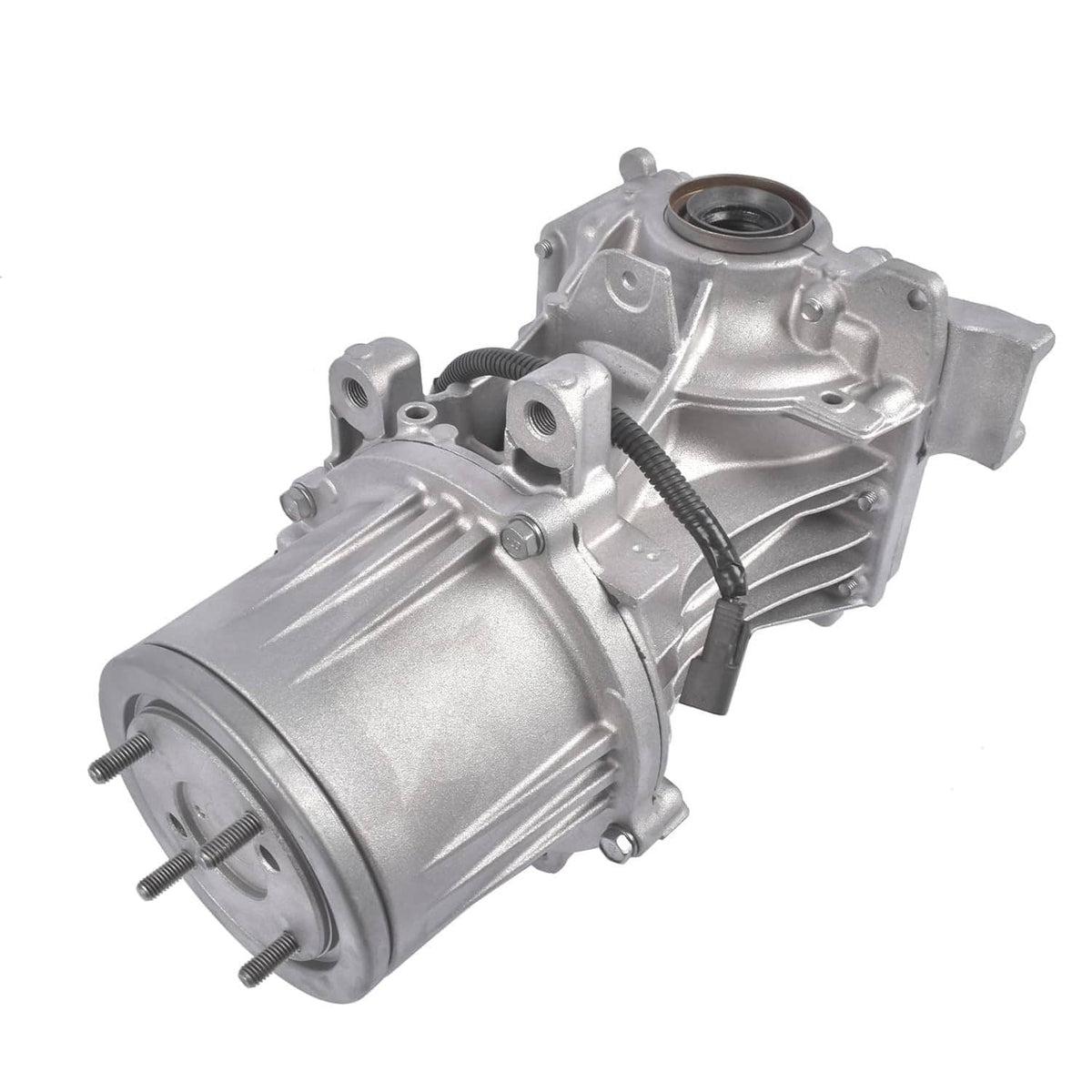 Rear axle differential carrier assembly three-quarter view with circular end housing
