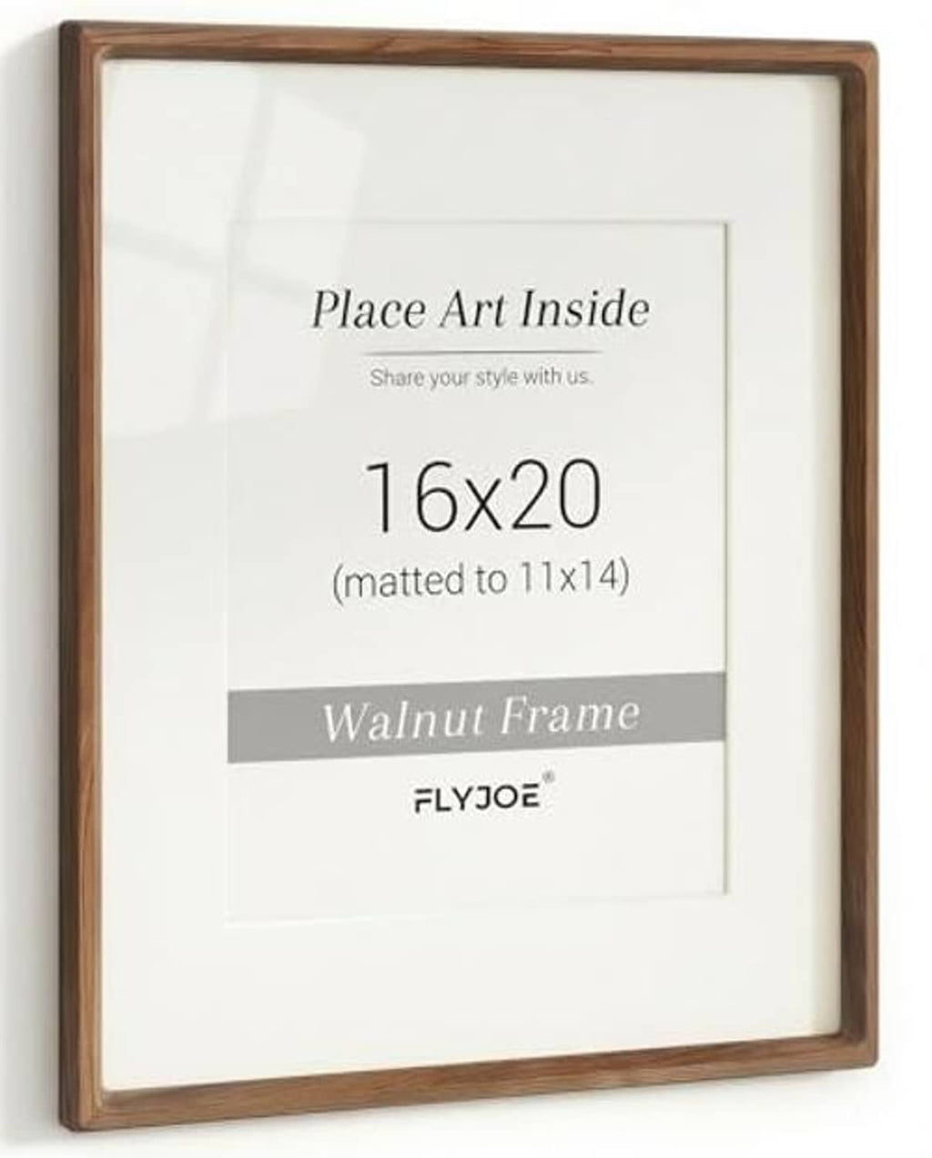 Walnut photo frame, 16x20 with white mat opening, front view