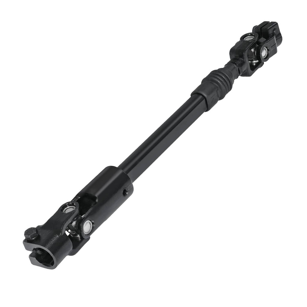 Black power steering column shaft with end yoke and bolt mounting plate