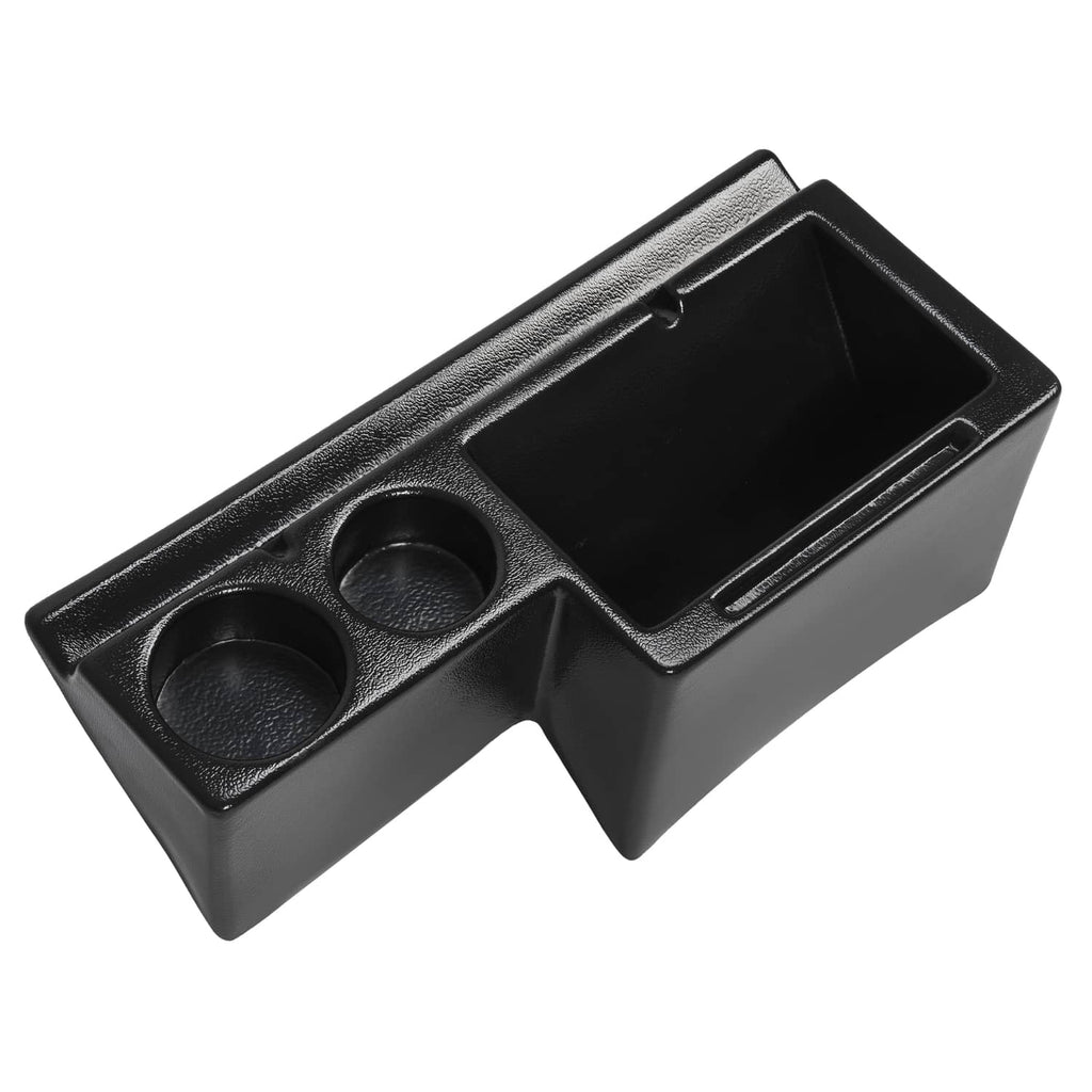 Black cab caddie with two round beverage holders and side storage compartment