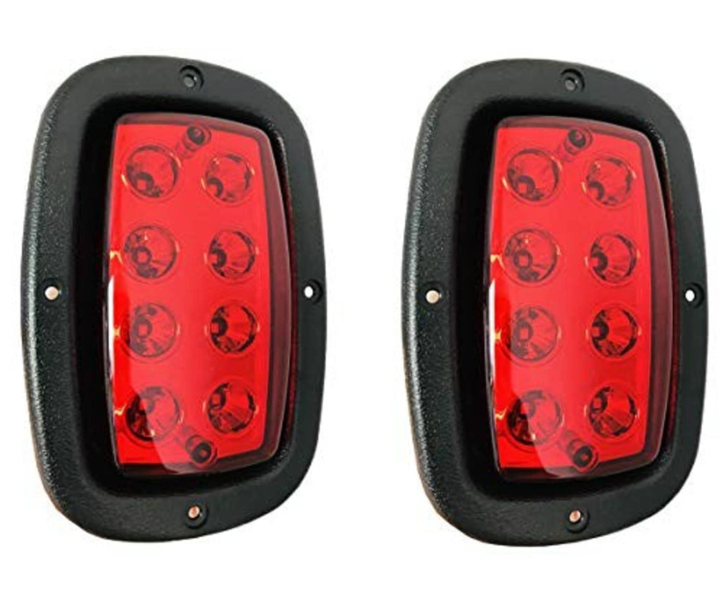 Rectangular LED taillight with red lens and black housing, for golf cart