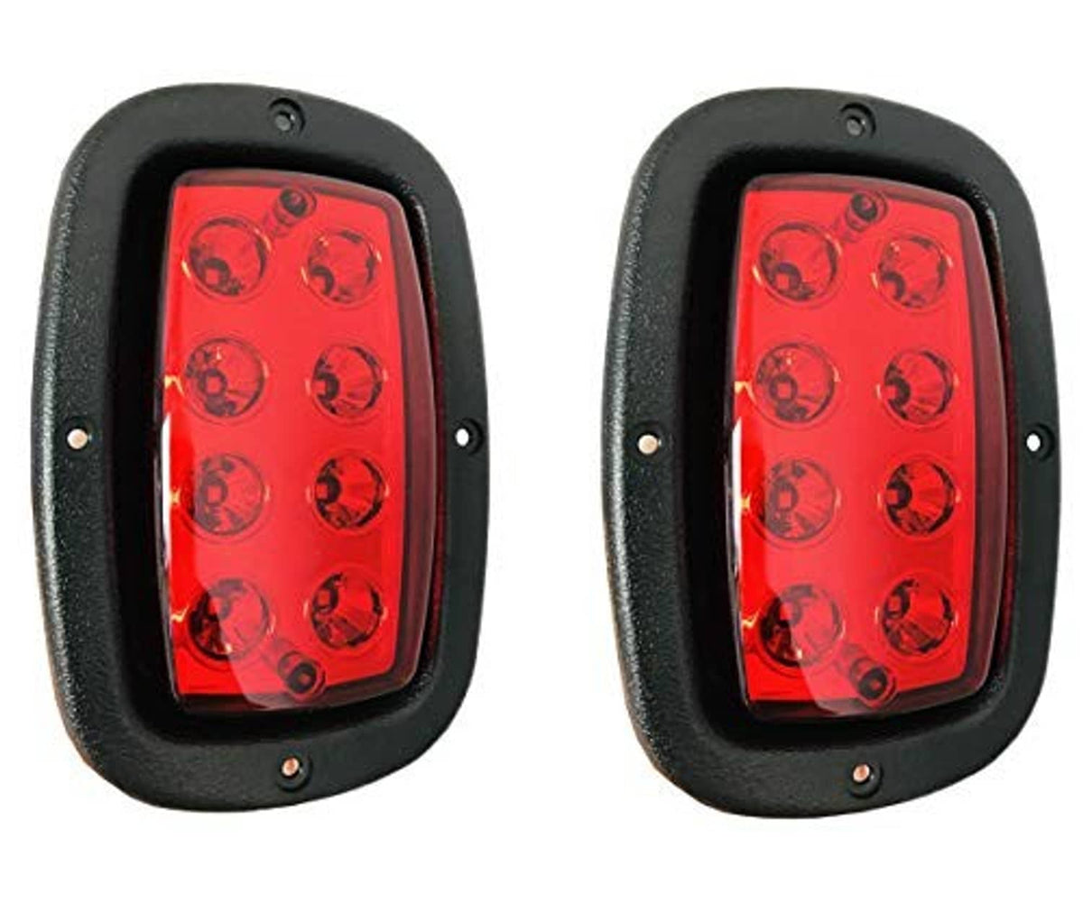 Rectangular LED taillight with red lens and black housing, for golf cart