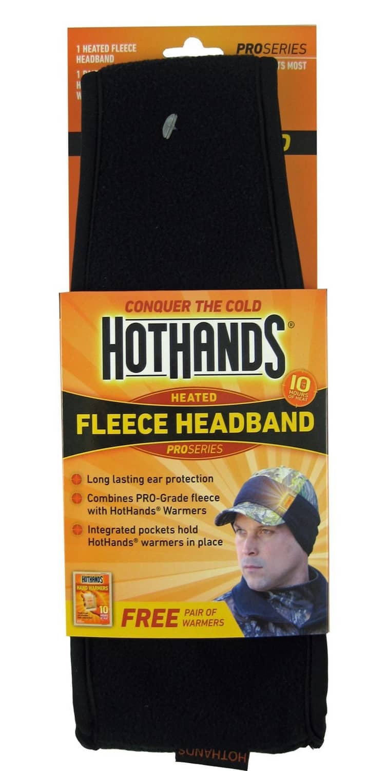 Black fleece heated headband, wide knit ear covering