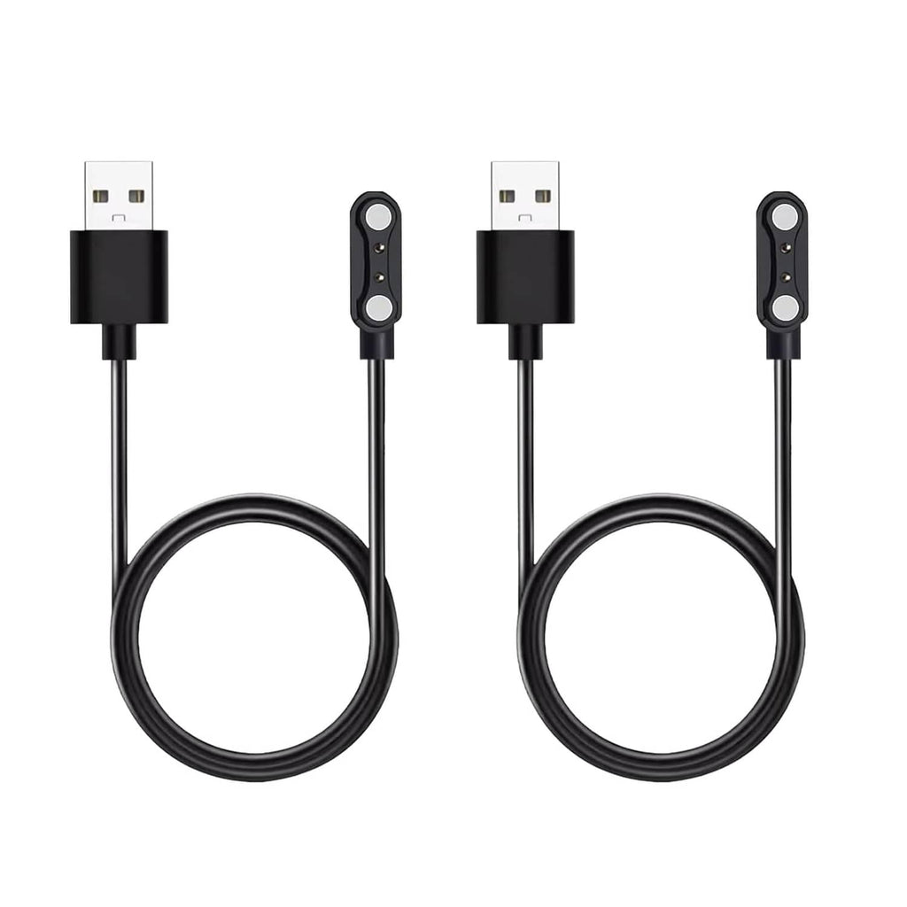 Set of 2 magnetic smartwatch charging cables with USB-A plugs and 4mm 2-pin connectors