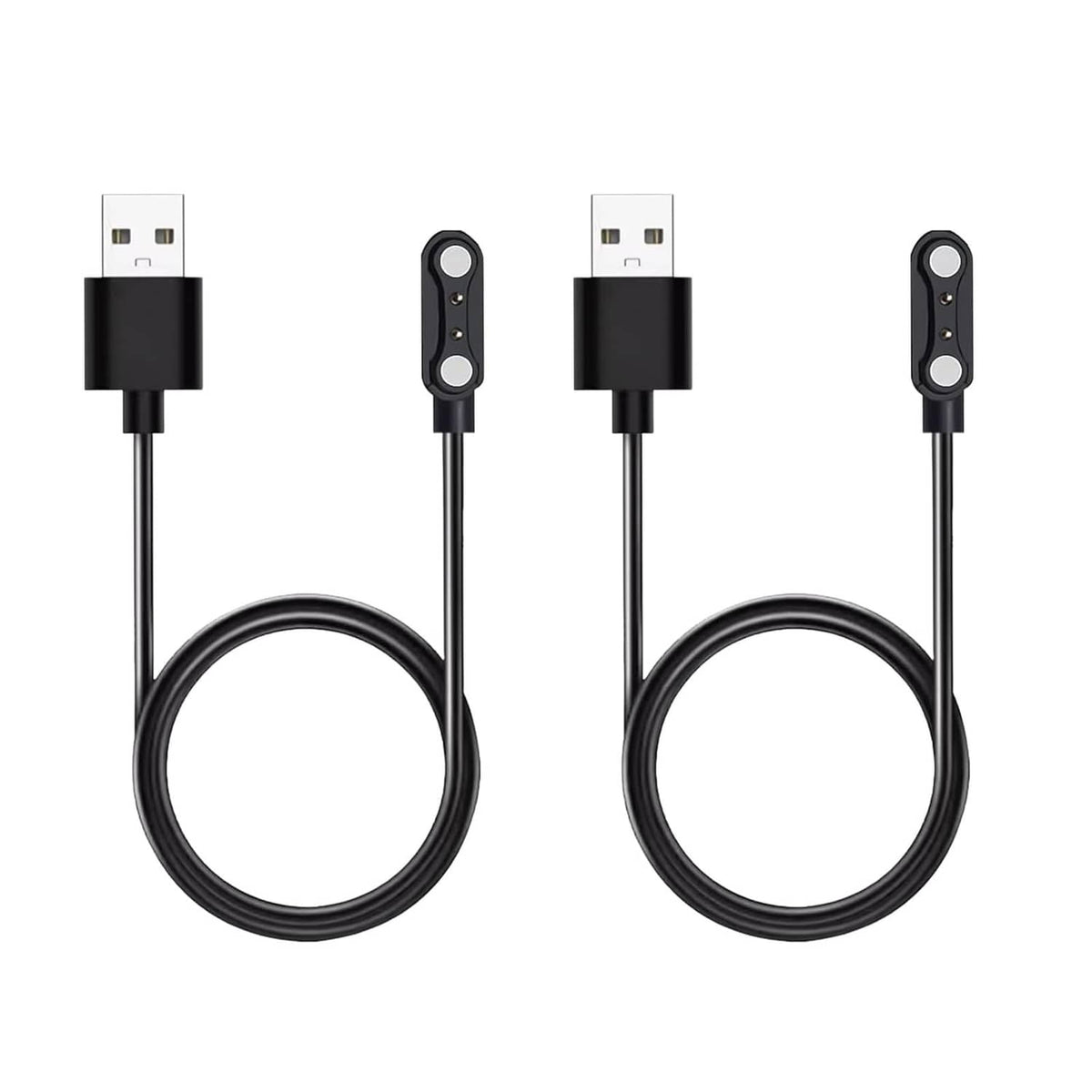 Set of 2 magnetic smartwatch charging cables with USB-A plugs and 4mm 2-pin connectors