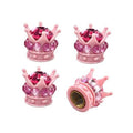 Pink crown tire valve cap set with pink rhinestones and raised crown design