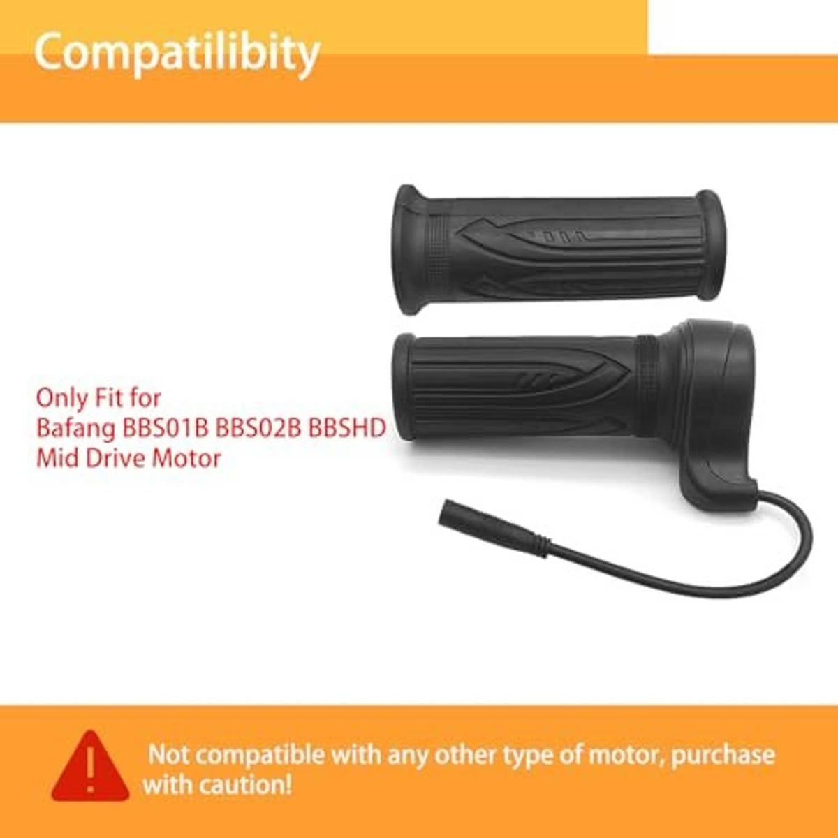 Black e-bike twist throttle grip pair with right-side throttle housing and cable