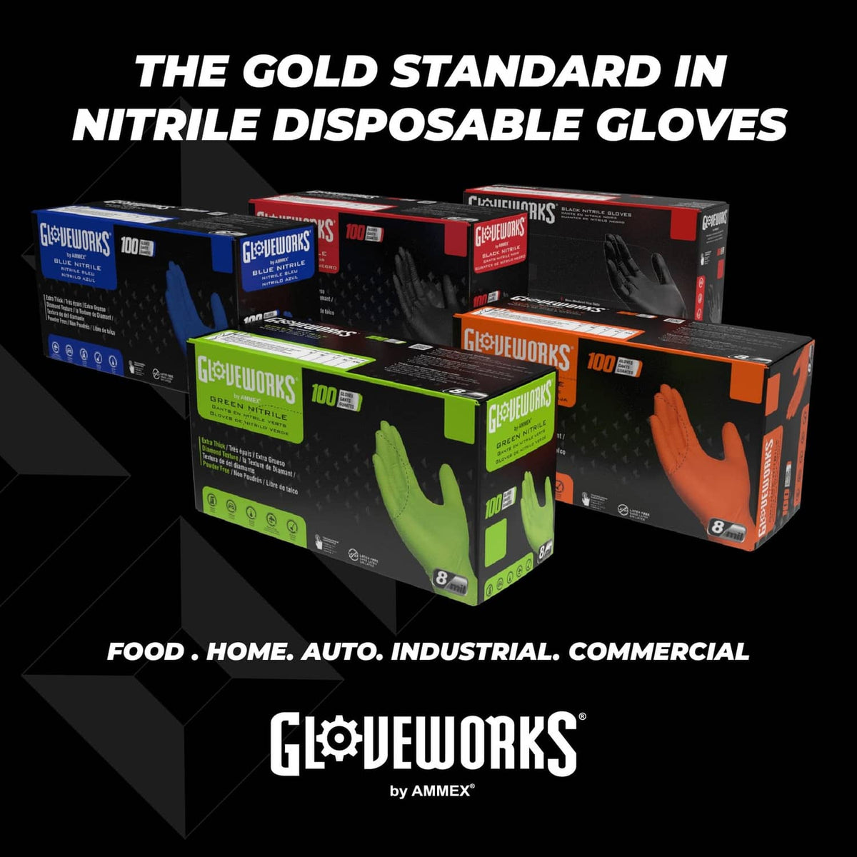 Gloveworks nitrile disposable gloves pack boxes, green 100-count with 8 mil