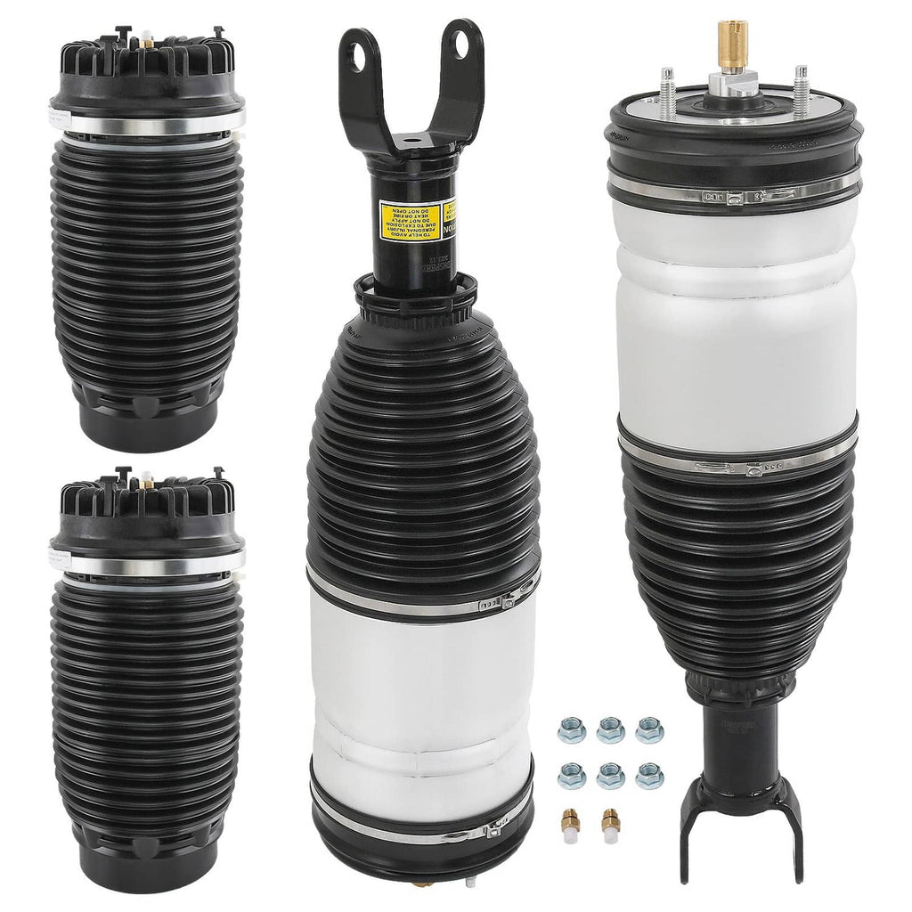 Air suspension struts kit, multiple black-and-white assemblies with small bolt hardware included