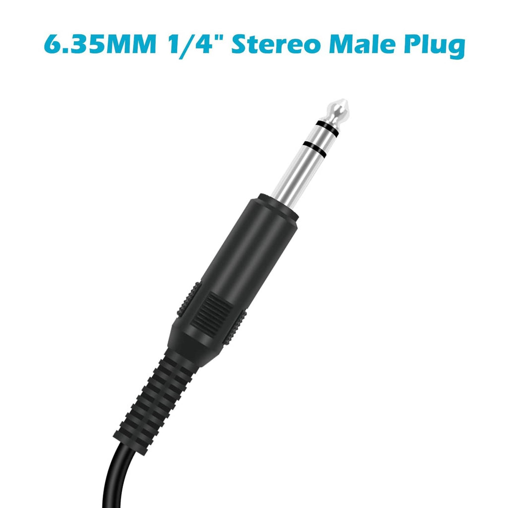 Black 6.35mm 1/4-inch stereo male plug to speaker wire adapter cable, 3-pole