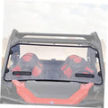 Front windshield assembly with clear screen and black mounting brackets