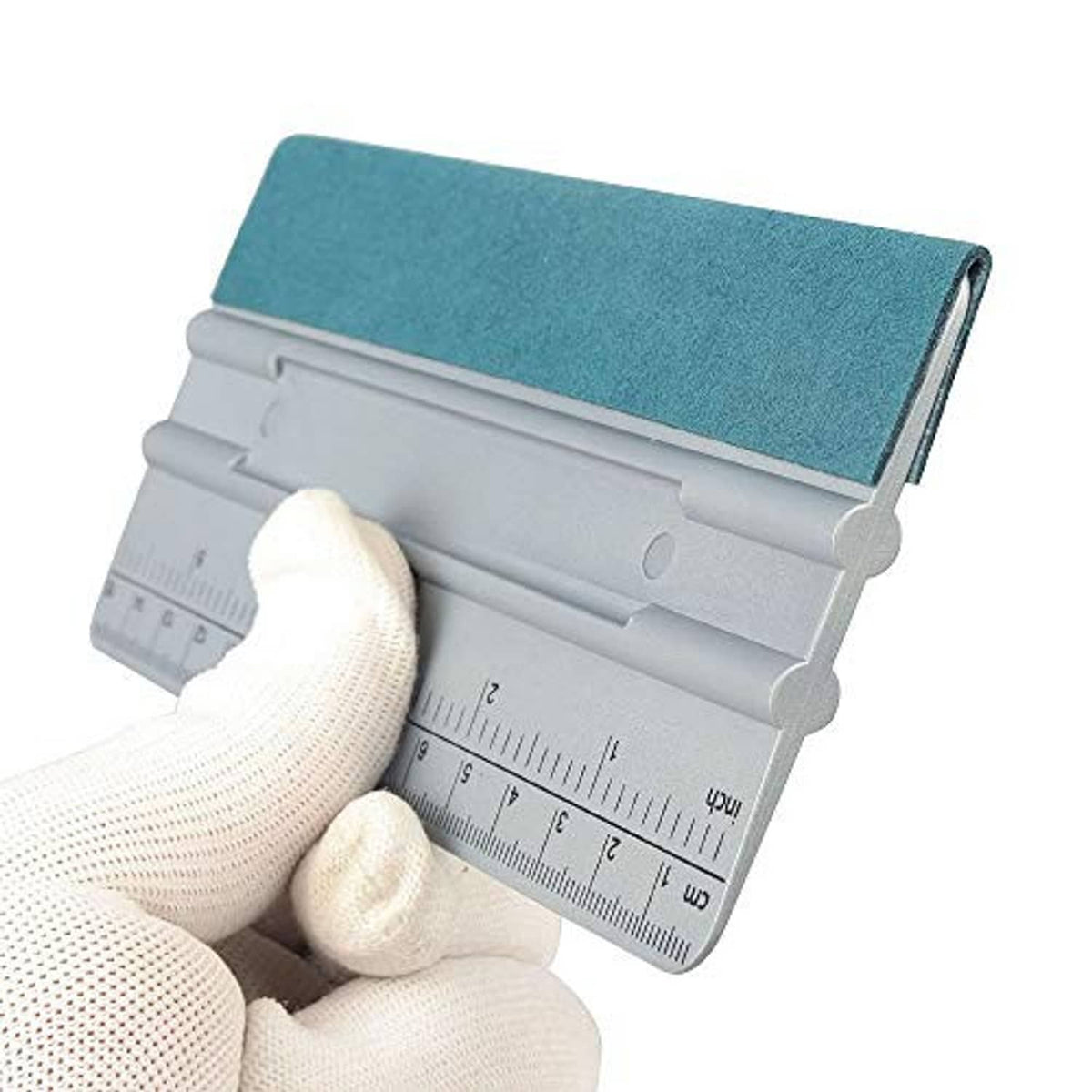 Gray vinyl wrap squeegee with ruler, 6-inch scraper and teal grip pad