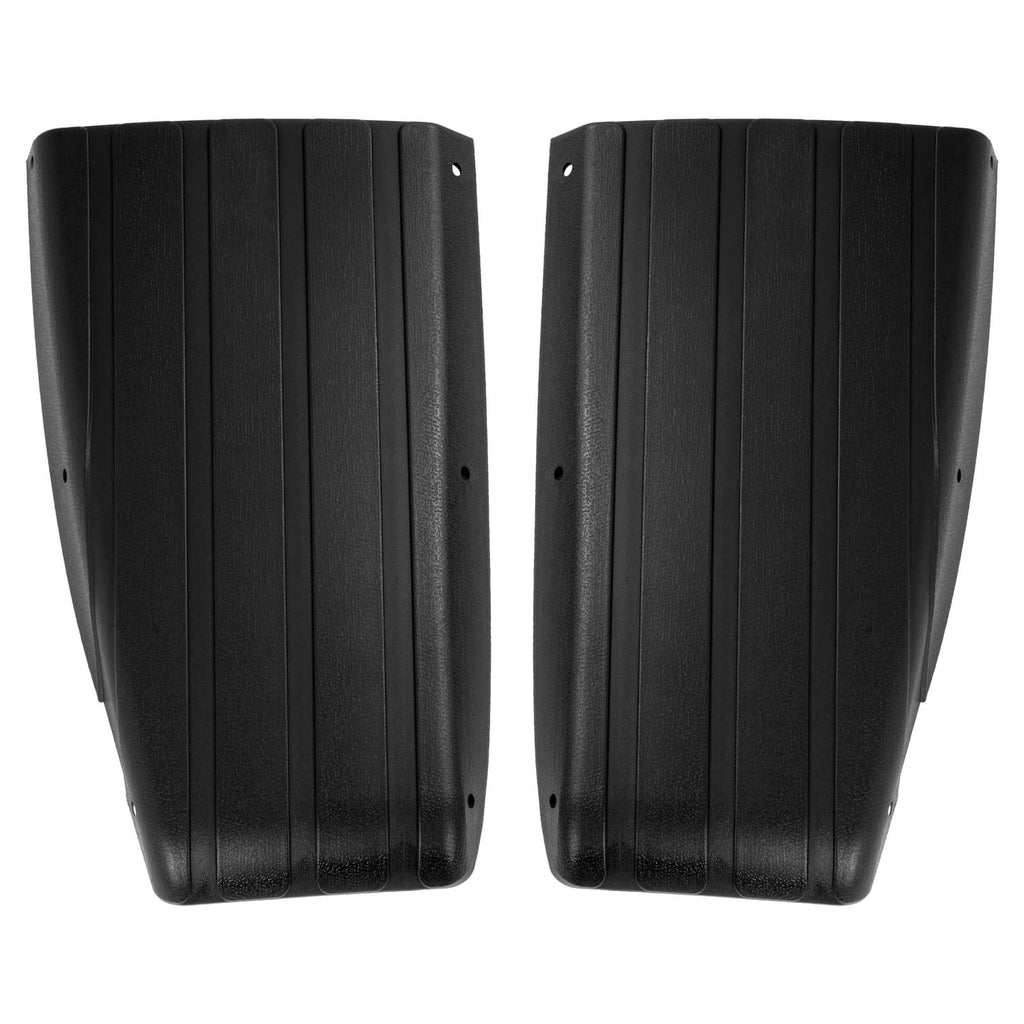 Two black scuff guards side view, ribbed panels with small mounting holes