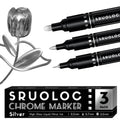 Three liquid chrome paint markers with silver caps and tips, 3-pack for mirror writing