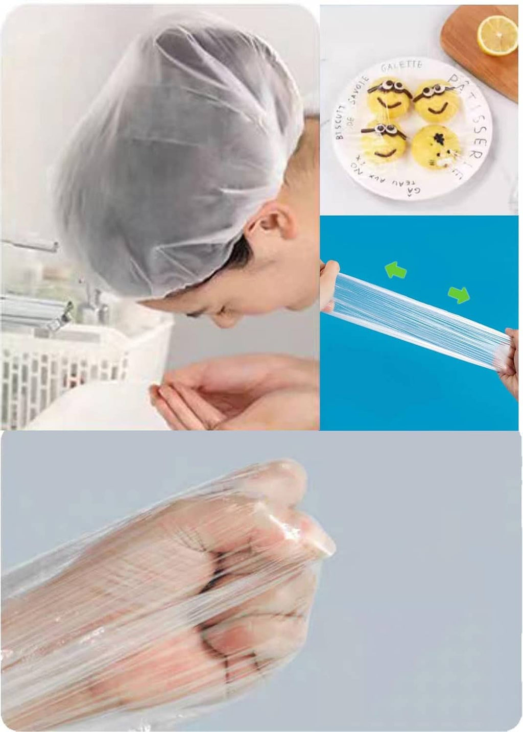Disposable shower cap worn on head, transparent plastic hair cover