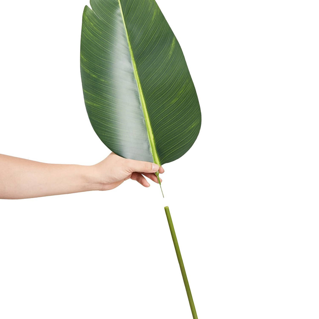Artificial bird of paradise leaf with green stem, faux plant decor