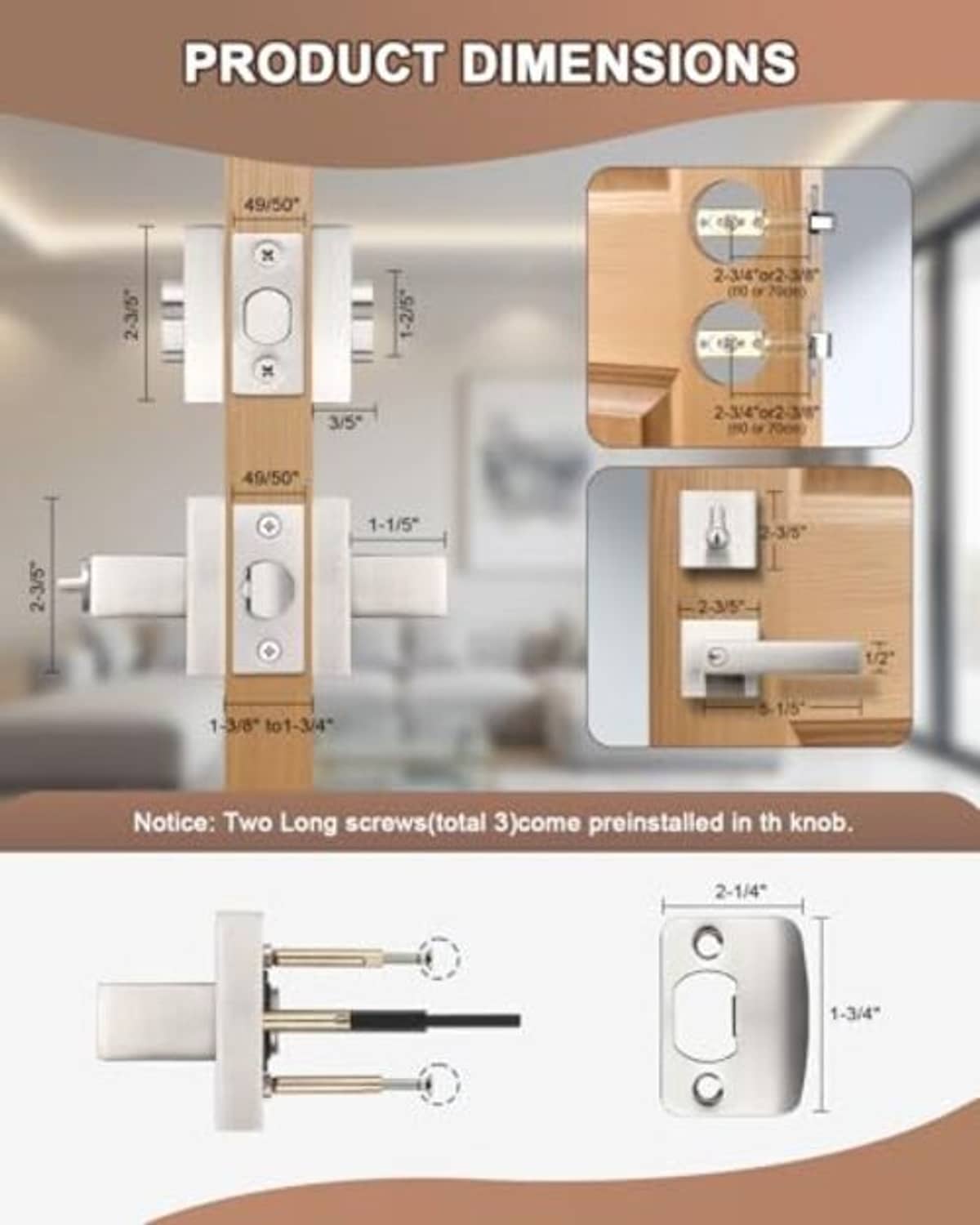 Double-cylinder deadbolt set product dimensions diagram with keyed entry lever