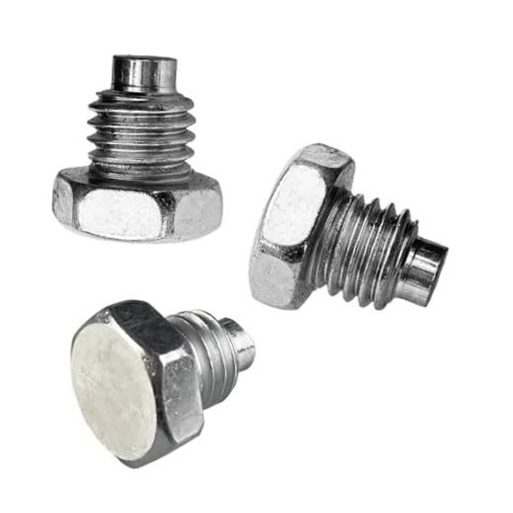 Hydraulic jack set screw with hex head and threaded shaft, silver steel finish