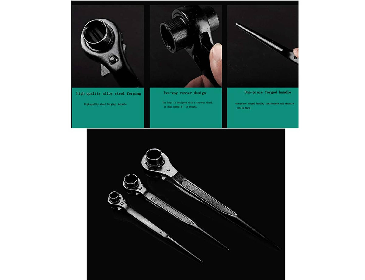 Black 2-pack hex quick ratchet wrenches shown with close-up details
