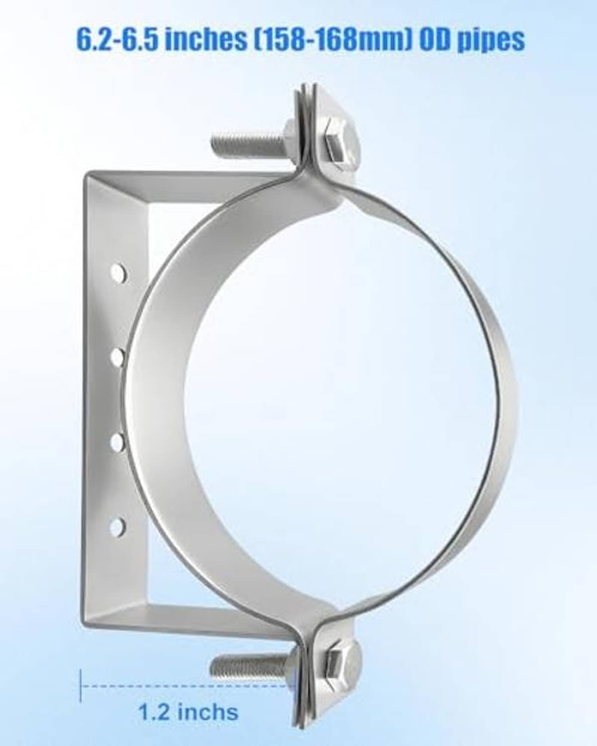 6-inch pipe hanger bracket size view with round pipe opening and bolt tabs