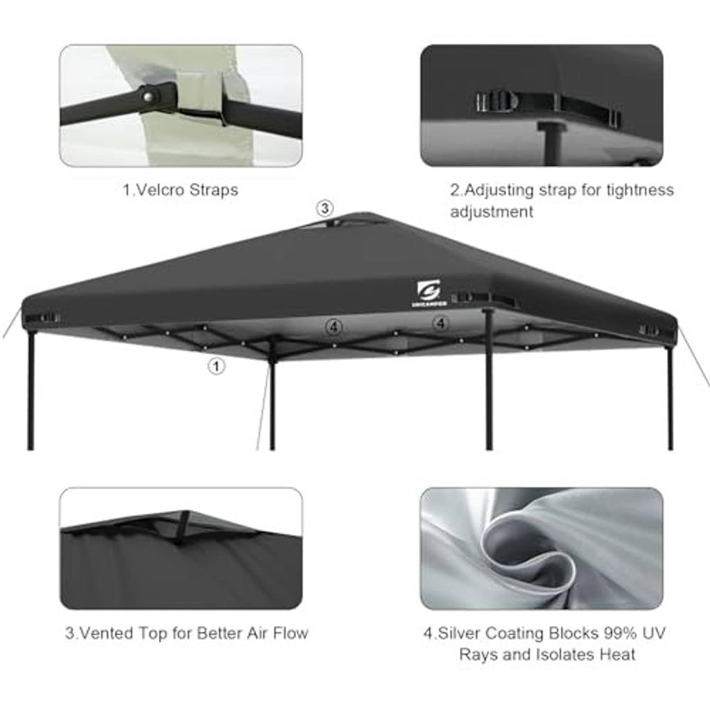 Black vented canopy top cover with adjustable straps and UV-silver coating