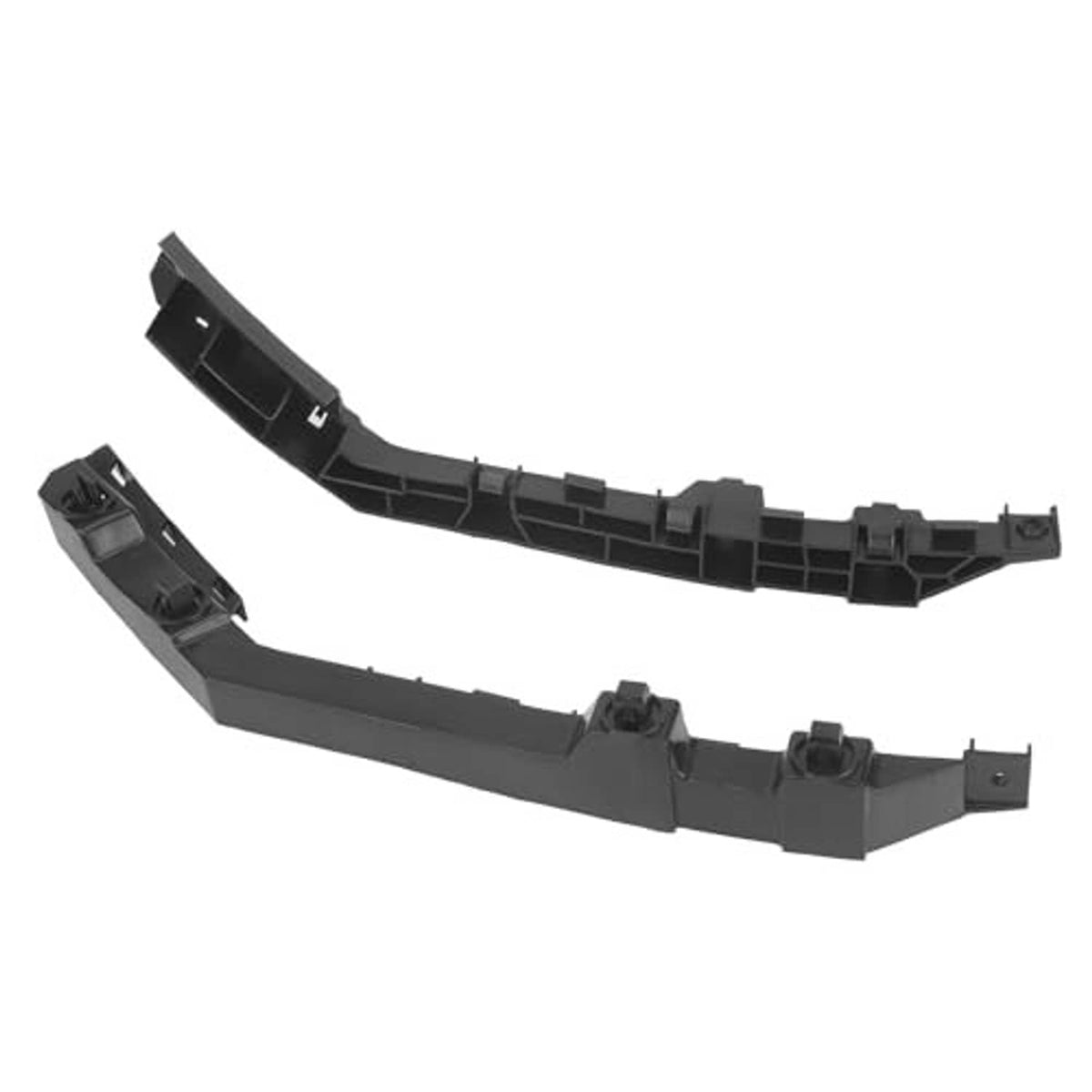 Front bumper fender bracket retainer set, black plastic with end mounting brackets