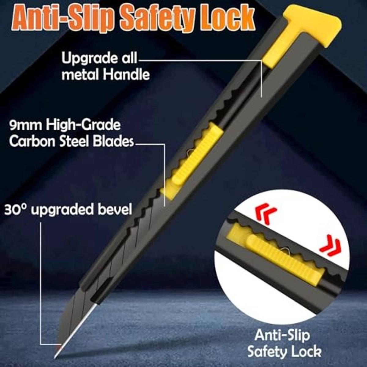 Anti-slip window wrap cutter with yellow blade and blue handle