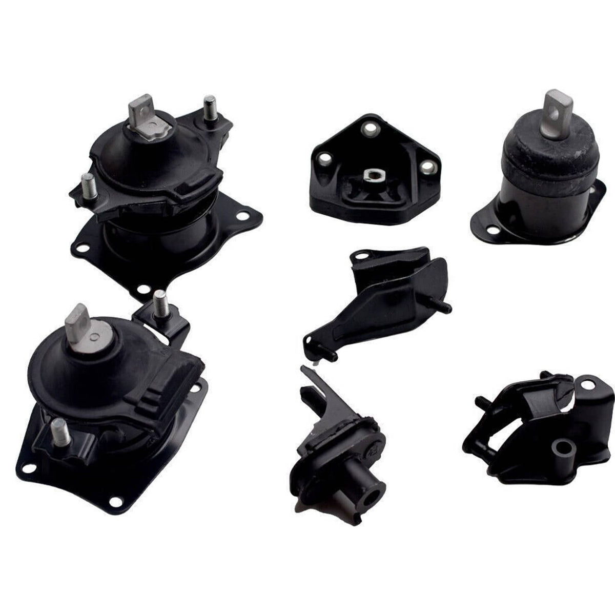 Black motor mount set with steel brackets, rubber cushions, and mounting holes