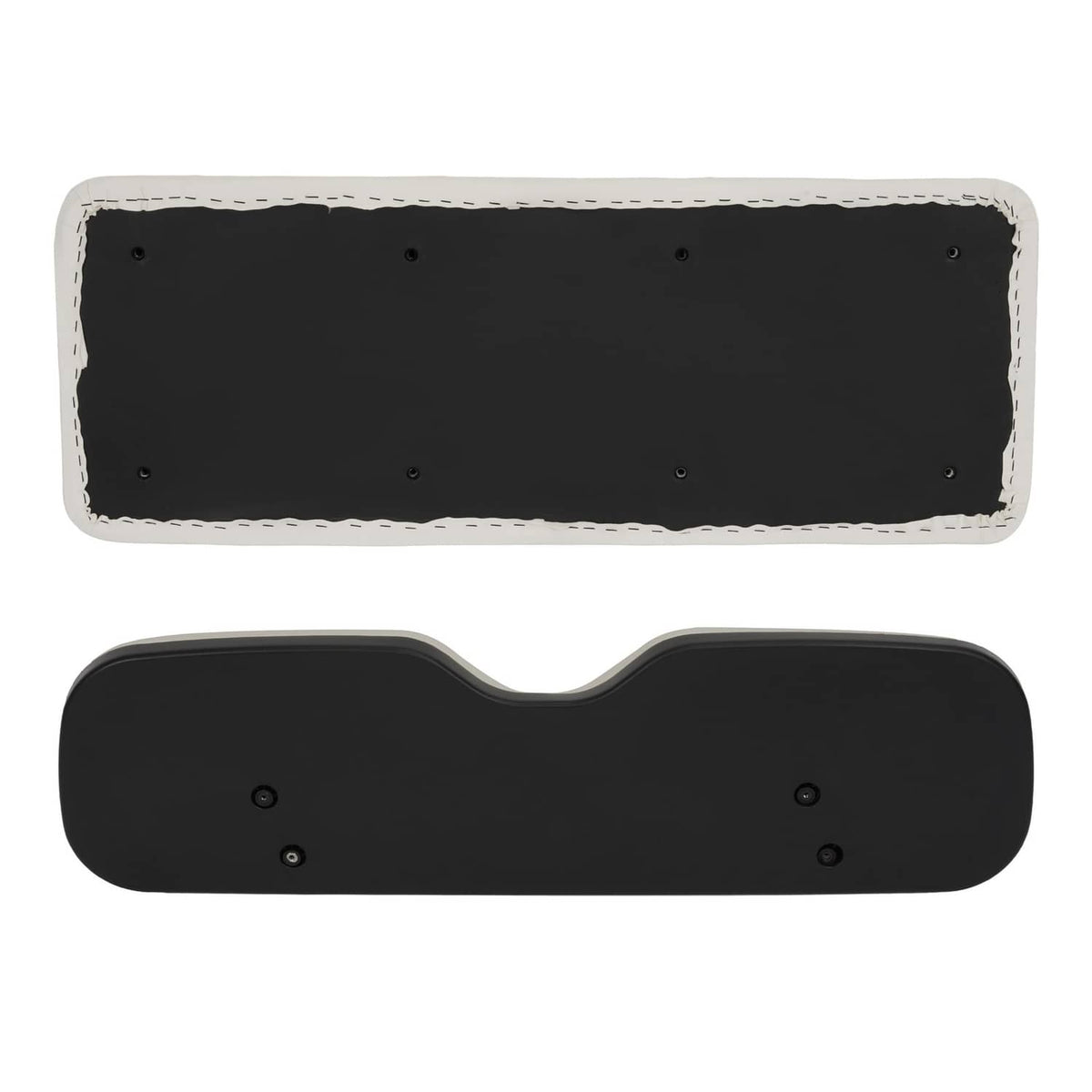 White-lined black backrest pad set with cutout center and mounting holes
