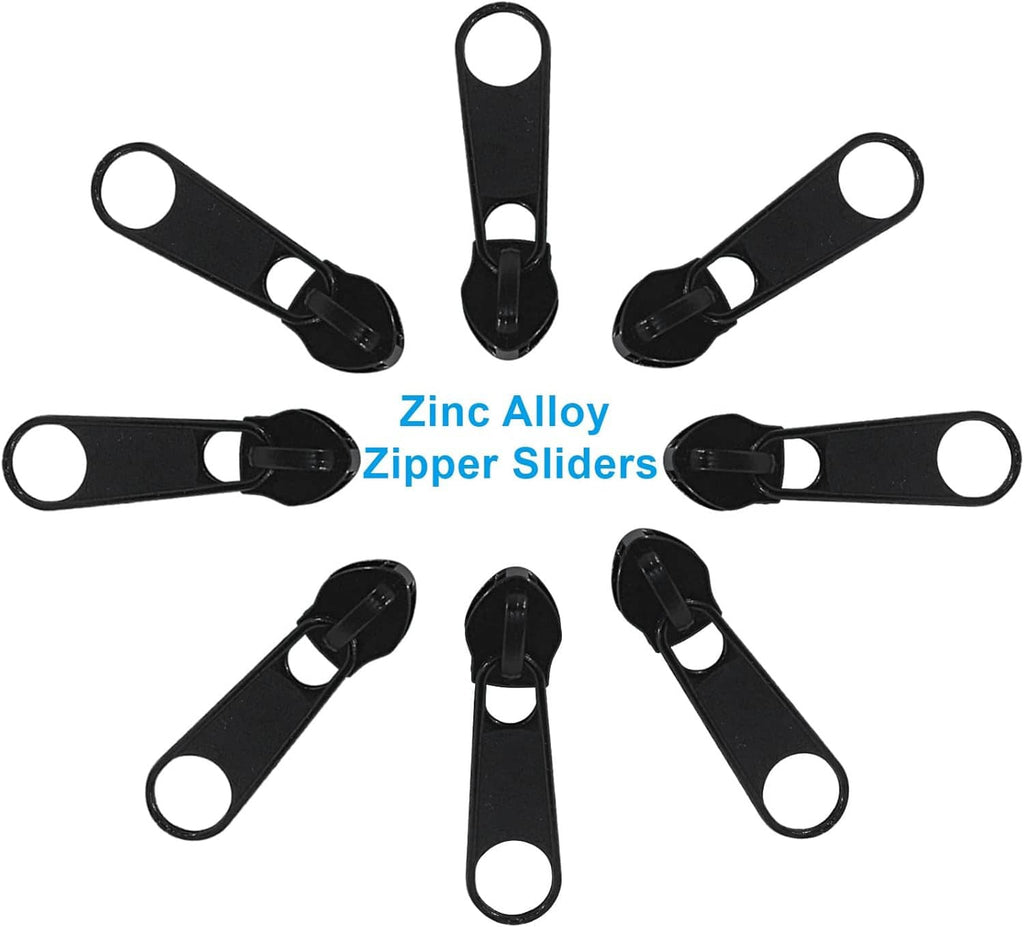 Black zipper sliders, multiple zinc alloy pull tabs with loop rings