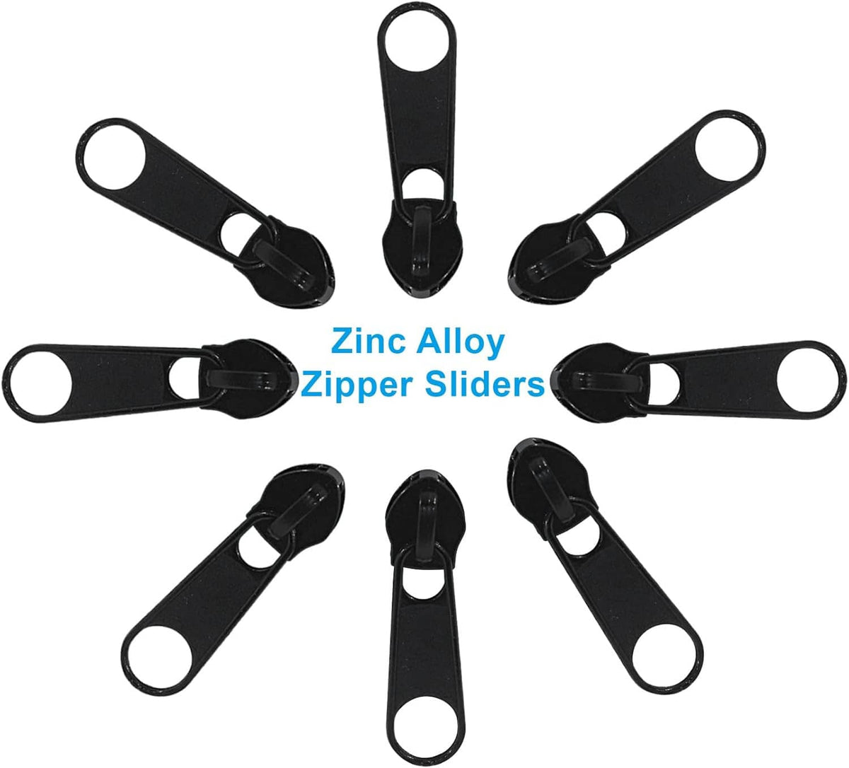 Black zipper sliders, multiple zinc alloy pull tabs with loop rings