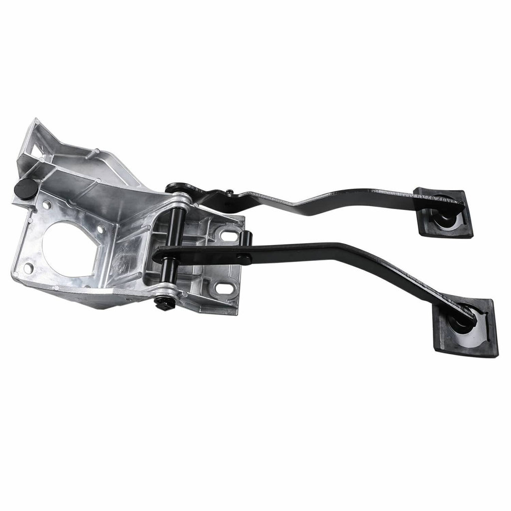 Metal pedal bracket assembly with black rubber pedal pads and linkage
