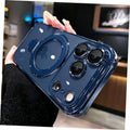 Magnetic blue phone case with ring holder and raised camera protection