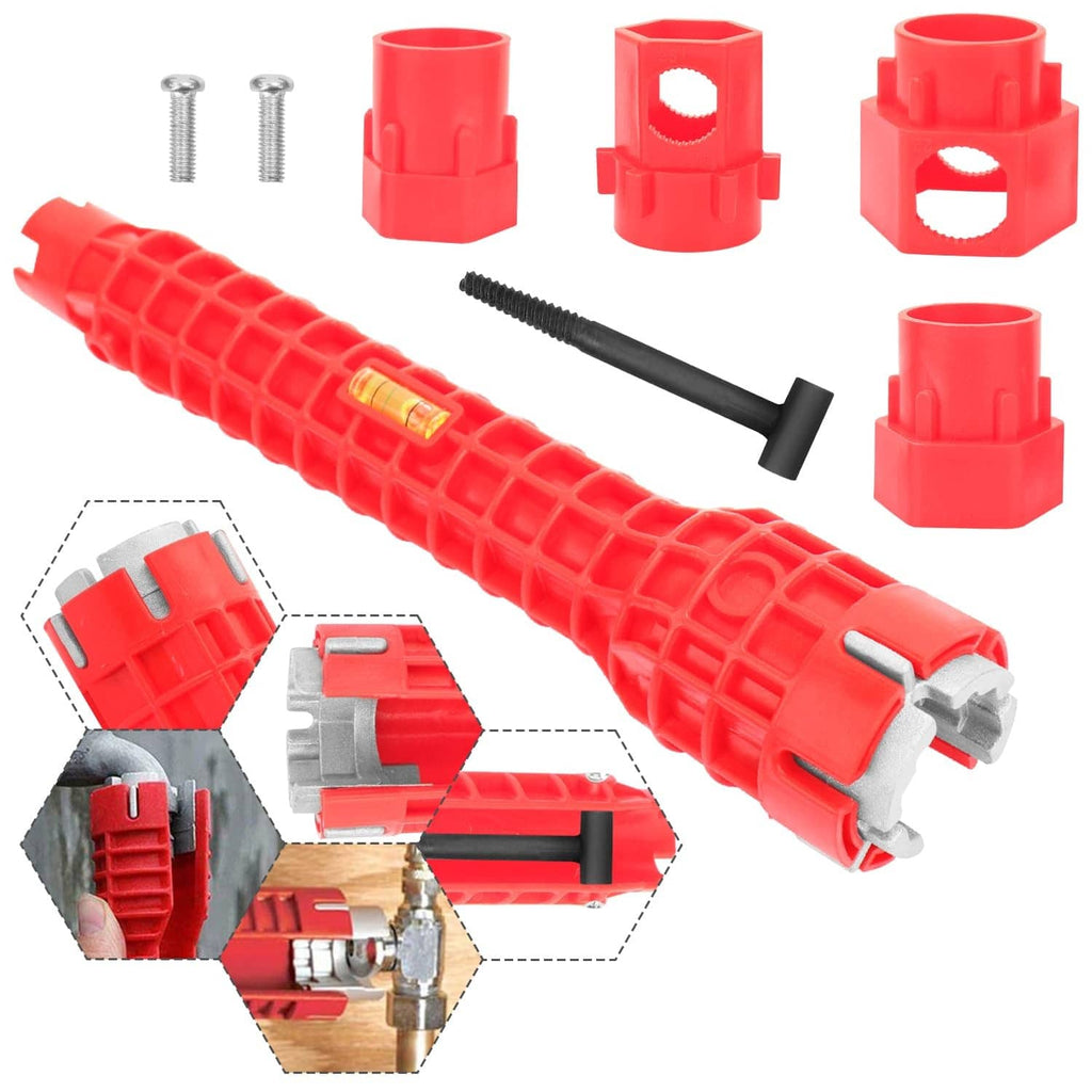 Red 14-in faucet and sink installer tool with black threaded rod and mounting inserts