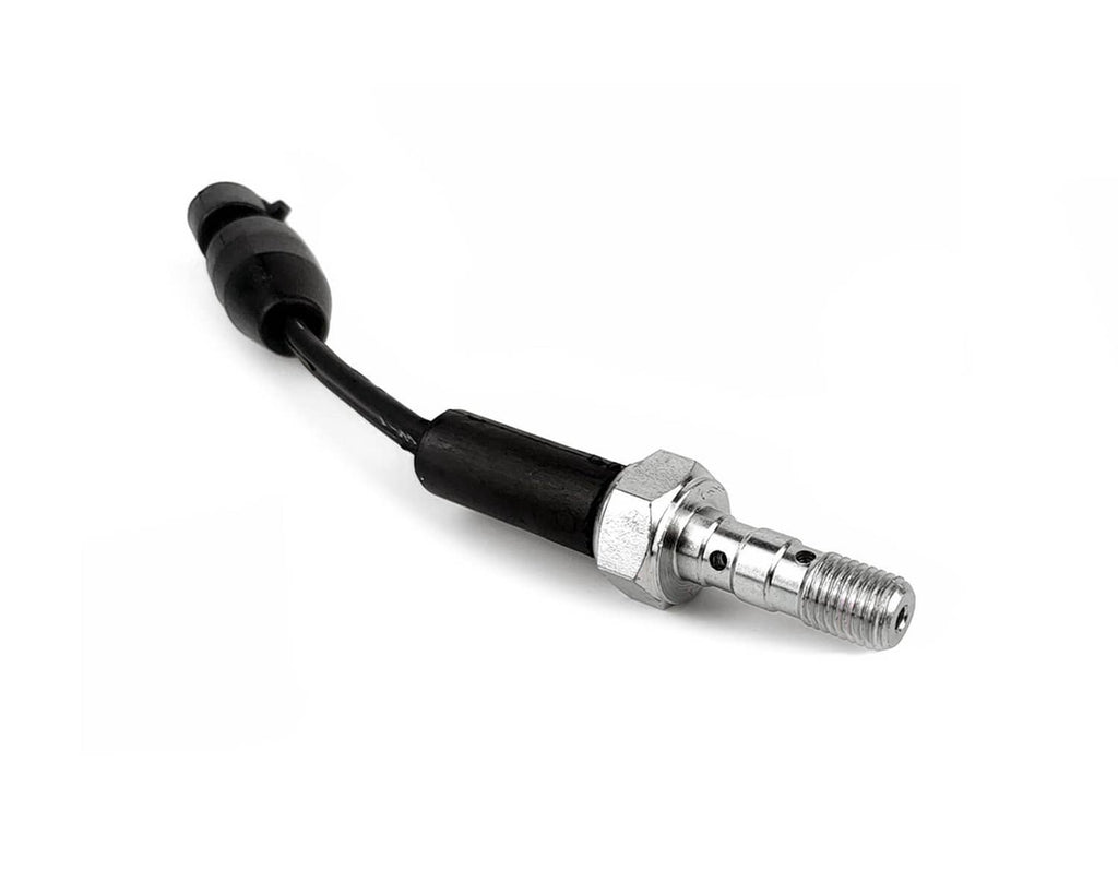 Brake pressure switch with black cable and silver threaded sensor