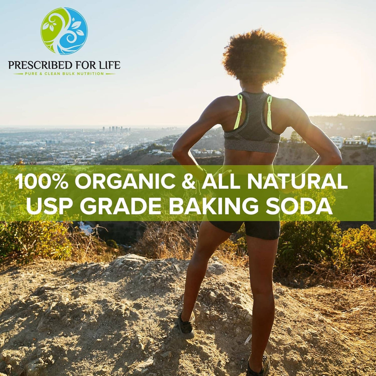 Baking soda product banner reading 100% organic and all natural