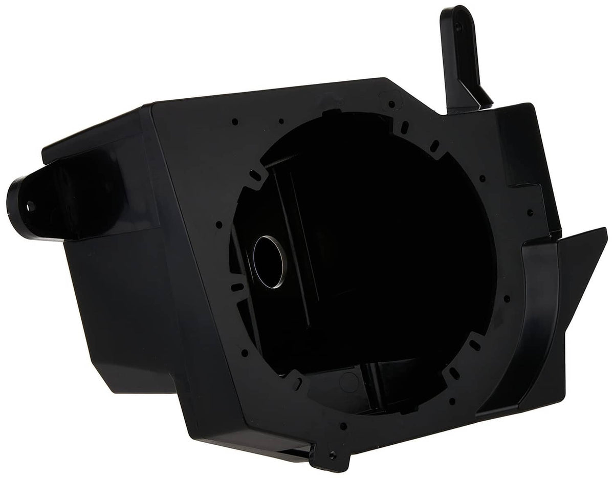 Black speaker pod housing with round speaker opening and mounting tabs