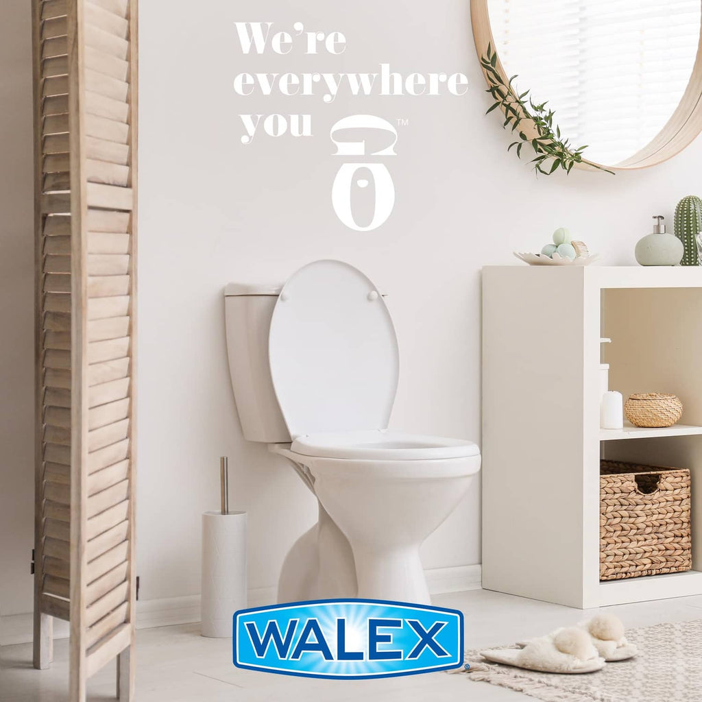 Bathroom toilet with WALEX logo badge for septic tank treatment