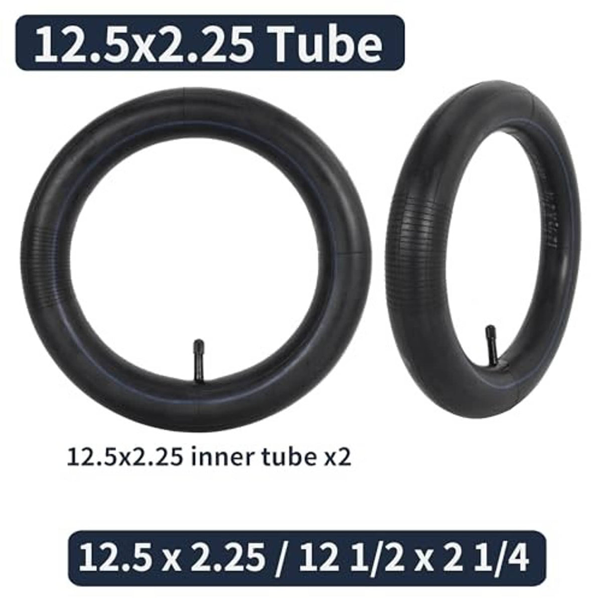 Black 12.5x2.25 bike inner tube pair with straight valve stems