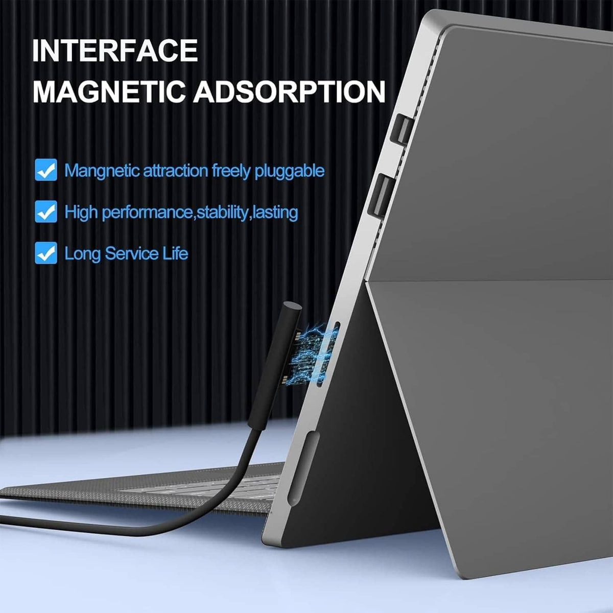 Black magnetic charging connector cable with compact charger block