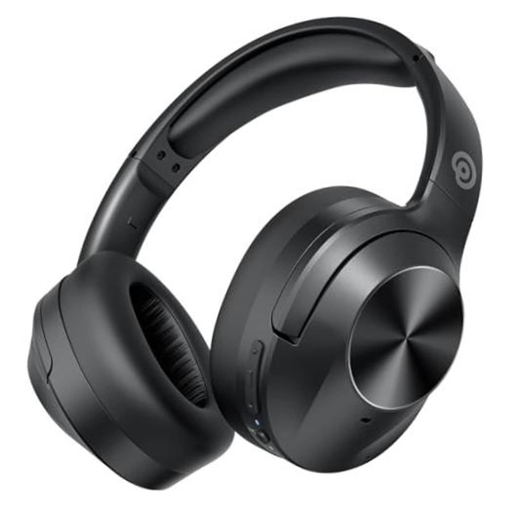 Black over-ear headphones with cushioned ear pads and adjustable headband