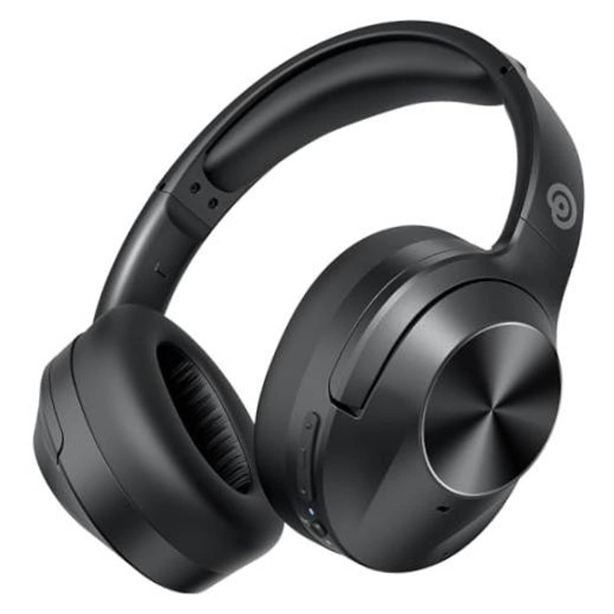 Black over-ear headphones with cushioned ear pads and adjustable headband