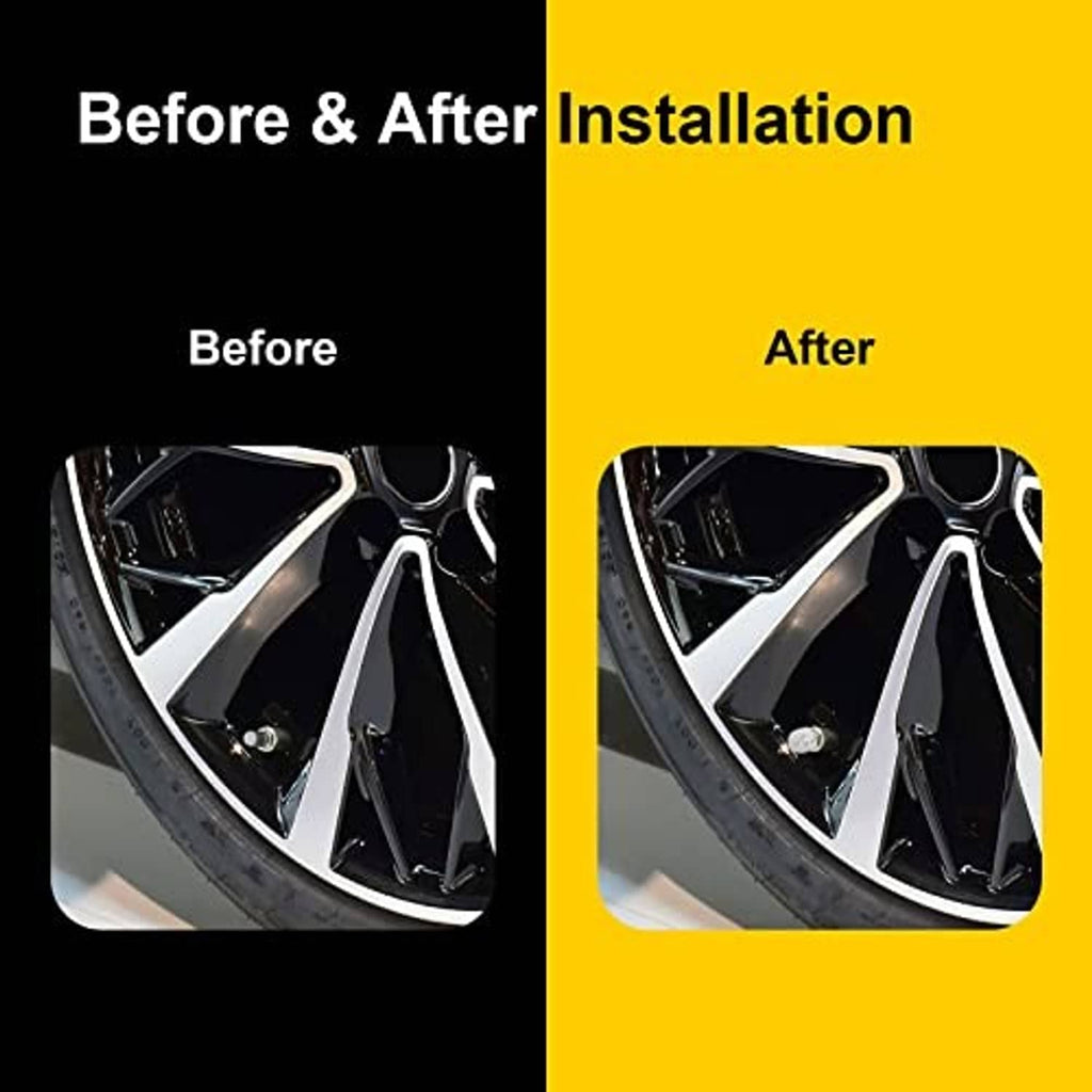 Car wheel with tire valve stem cap before and after installation