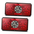 Red rectangular LED trailer tail light with circular lens and multiple red LED dots