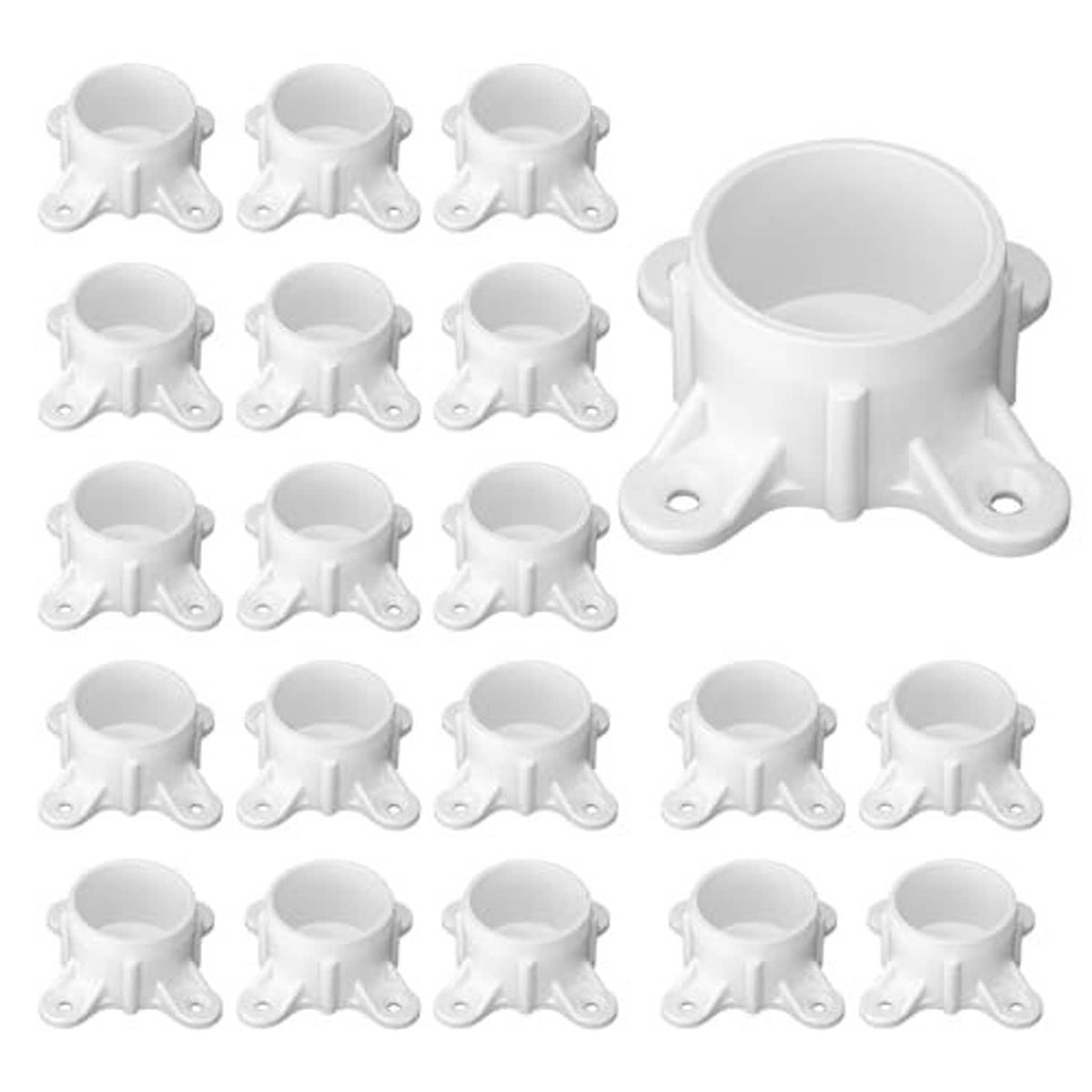 White PVC flange fittings with table screw cap base, 2-inch pipe size, multiple pieces