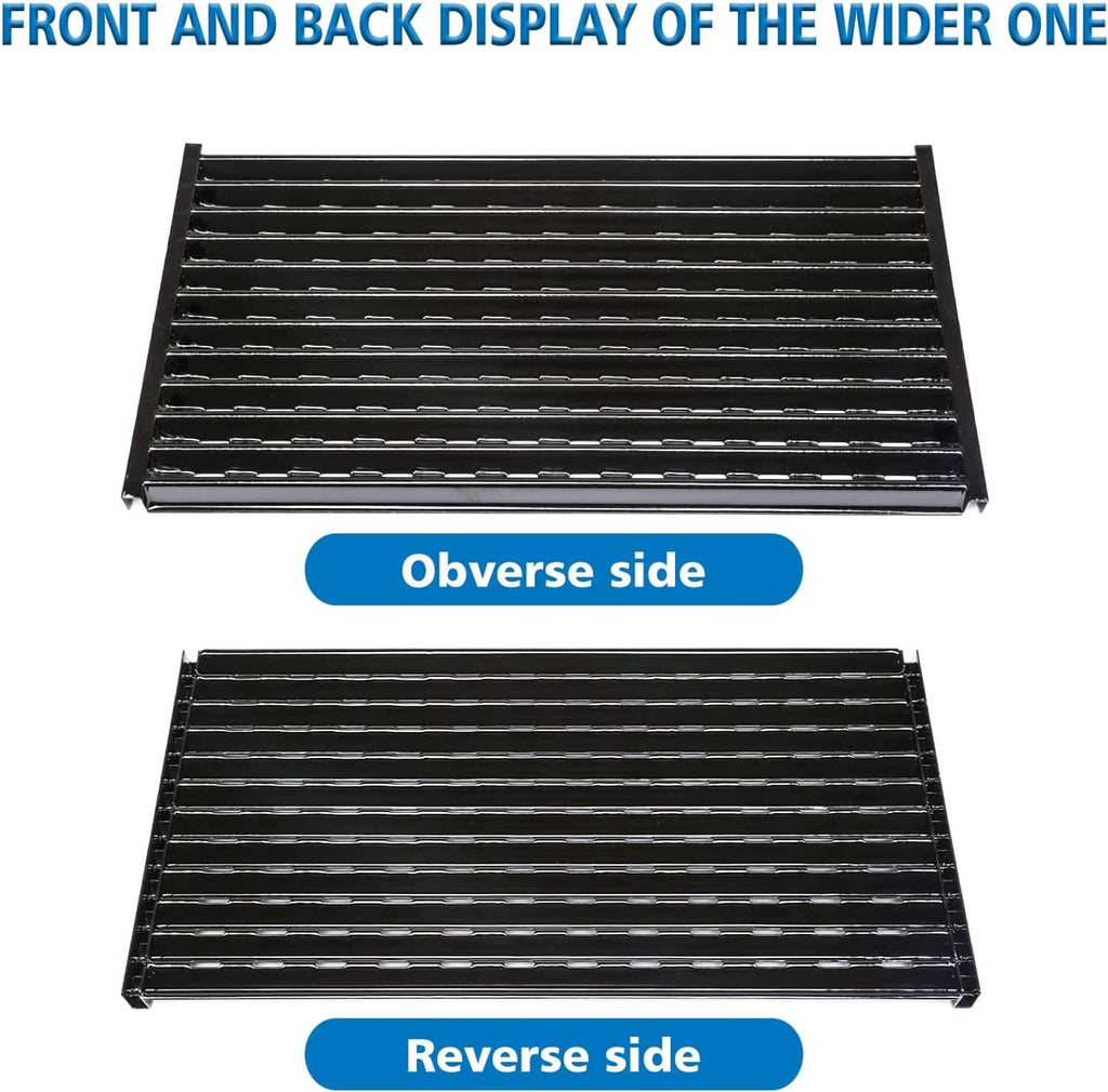 Grill grate shown from front and reverse sides, flat bar grid