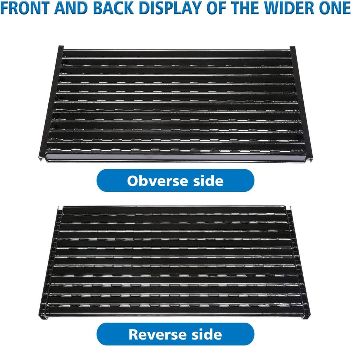 Grill grate shown from front and reverse sides, flat bar grid