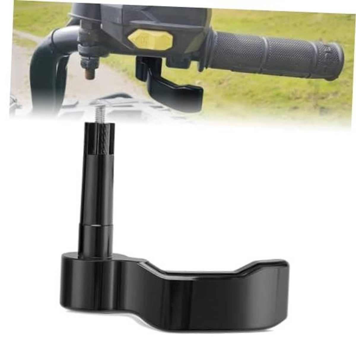 Black ATV thumb throttle lever with mounting screw and base bracket