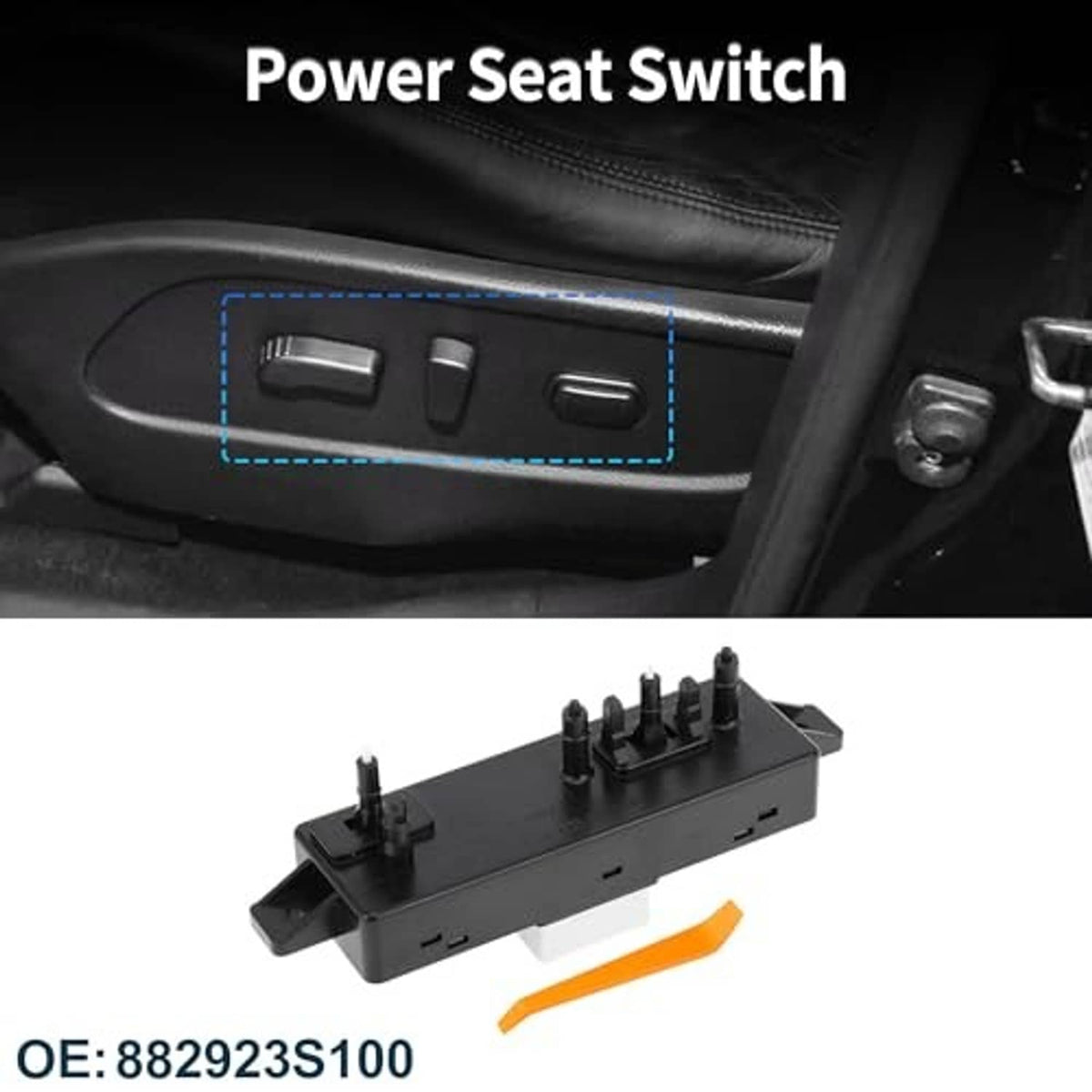 Power seat switch module with dashboard button area highlighted